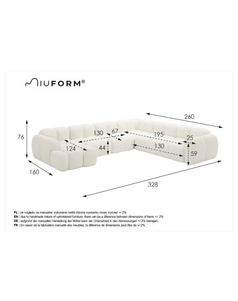 Festes U-Ecksofa, rechts Cloud Terracotta - 328x260x76 cm