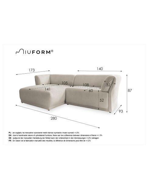 Festes Ecksofa S Left Gatsby Terrakotta - 280x173x87 cm