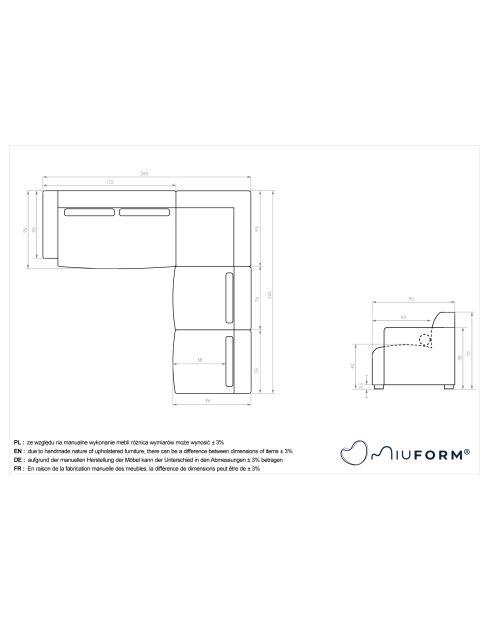 L-MAX vaste hoekbank, rechts Flex Felix Olive- 265x248x70 cm