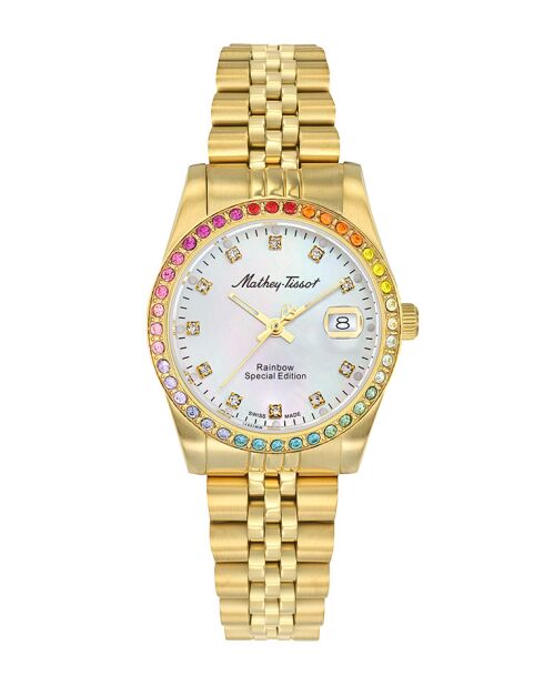 Reloj de cuarzo para mujer RONDA 585 H3 fabricado en Suiza en acero dorado