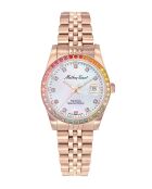 Reloj de cuarzo para mujer RONDA 585 H3 fabricado en Suiza en acero dorado rosa