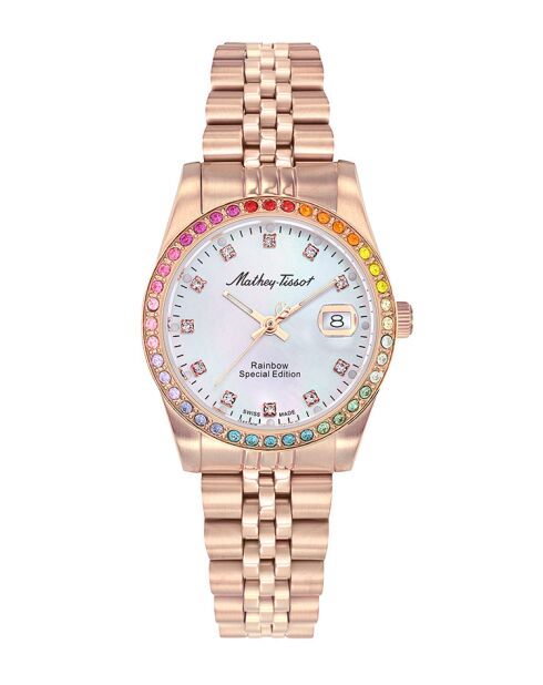 Reloj de cuarzo para mujer RONDA 585 H3 fabricado en Suiza en acero dorado rosa