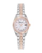 Ronda 585 H3 Quarzuhr für Damen, hergestellt in der Schweiz, aus zweifarbigem Silber-/Roségoldstahl