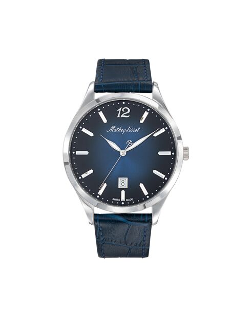 Montre Femme Quartz Swiss Made RONDA 505h6 en Cuir Bleue