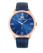 Montre Homme Quartz Swiss Made RONDA 6004B en Cuir Bleue