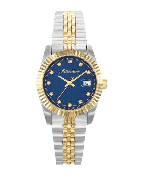 Ronda 585 H3 Quarzuhr für Damen, hergestellt in der Schweiz, zweifarbiger Silber-/Goldstahl