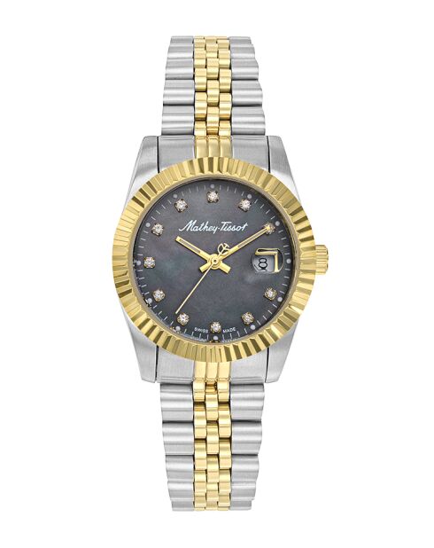 Quartz Swiss Made RONDA 585 H3 dameshorloge in tweekleurig zilver/goud staal
