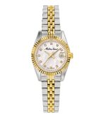 Ronda 585 H3 Quarzuhr für Damen, hergestellt in der Schweiz, zweifarbiger Silber-/Goldstahl