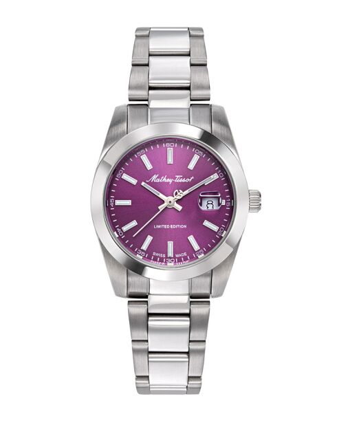 Ronda 585 H3 Quarzuhr, hergestellt in der Schweiz, für Damen aus silberfarbenem Stahl