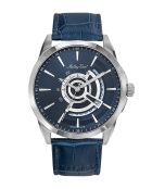 RONDA 515 Quarzuhr für Herren, hergestellt in der Schweiz, aus blauem Leder