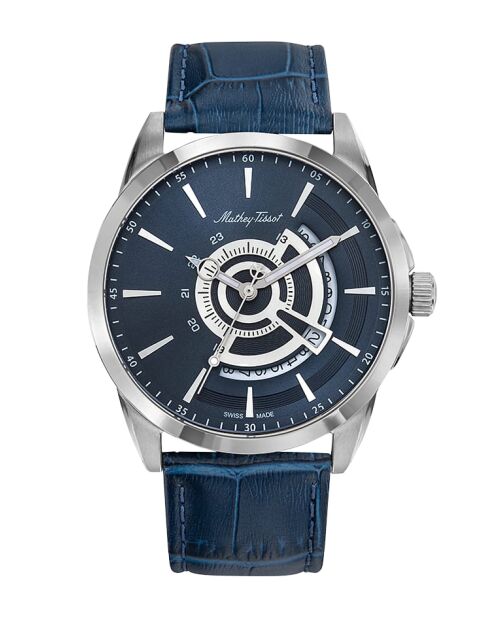 RONDA 515 Quarzuhr für Herren, hergestellt in der Schweiz, aus blauem Leder