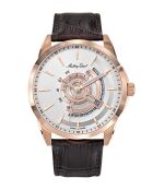 RONDA 515 Quarzuhr für Herren, hergestellt in der Schweiz, aus braunem Leder