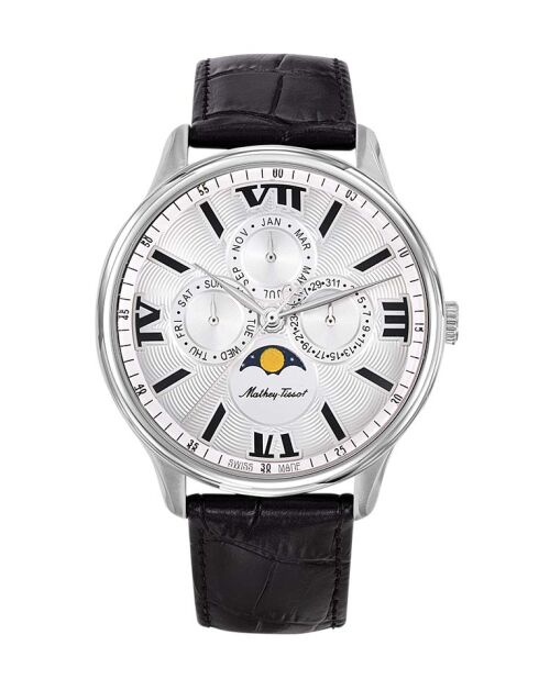 RONDA 706.3 Quarz-Herrenuhr aus schwarzem Leder, hergestellt in der Schweiz