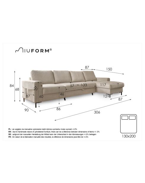 S-MAX Wandelbares Ecksofa rechtwinklig Lofty Lilly Brick- 306x150x84 cm