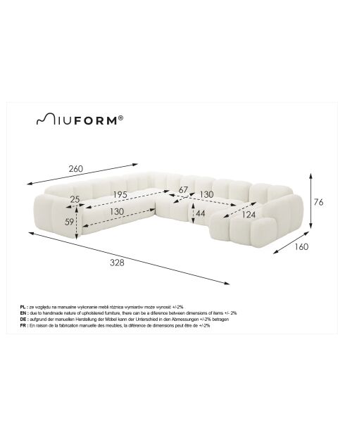 Vaste U-hoekbank, links Cloud Beige- 328x260x76 cm