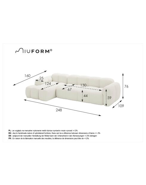 Festes Ecksofa S, links Cloud Terracotta- 248x160x76 cm