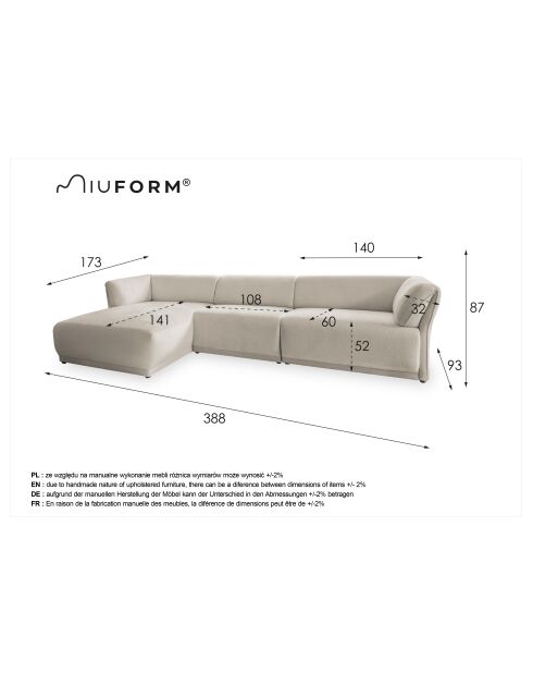 Fixed M Left Gatsby Ecksofa, 338 x 175 x 87 cm, Beige
