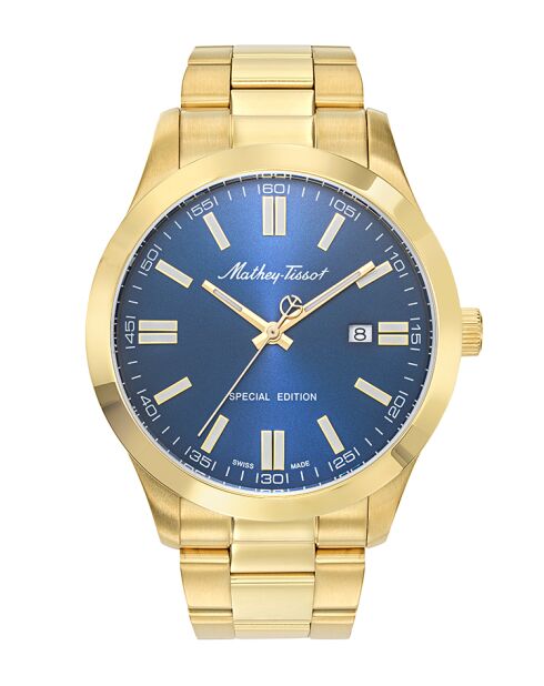 RONDA 515 H3 Quarzuhr für Herren, hergestellt in der Schweiz, aus goldfarbenem Stahl