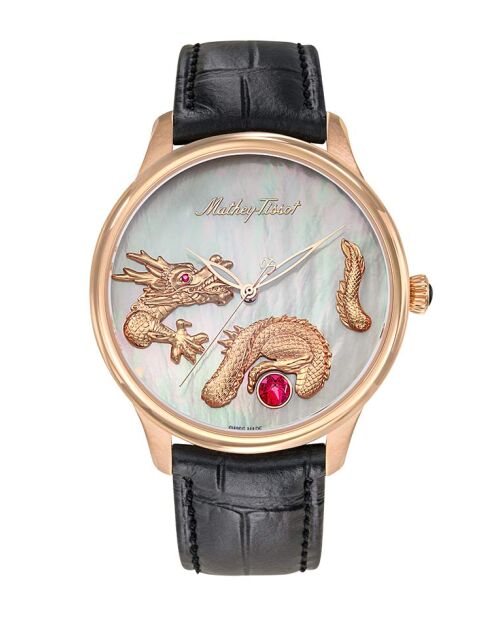 Movement Swiss Made Automatic Landeron 24 Herrenuhr aus schwarzem Leder