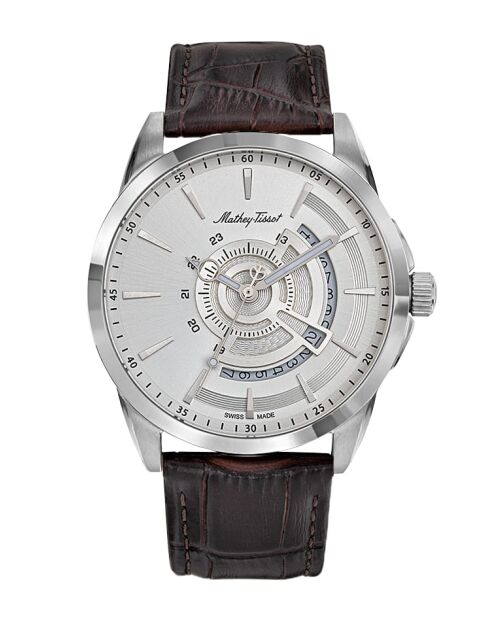 RONDA 515 Quarzuhr für Herren, hergestellt in der Schweiz, aus braunem Leder