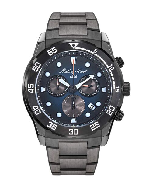 RONDA 5030D Quarzuhr für Herren, hergestellt in der Schweiz, aus schwarzem Stahl