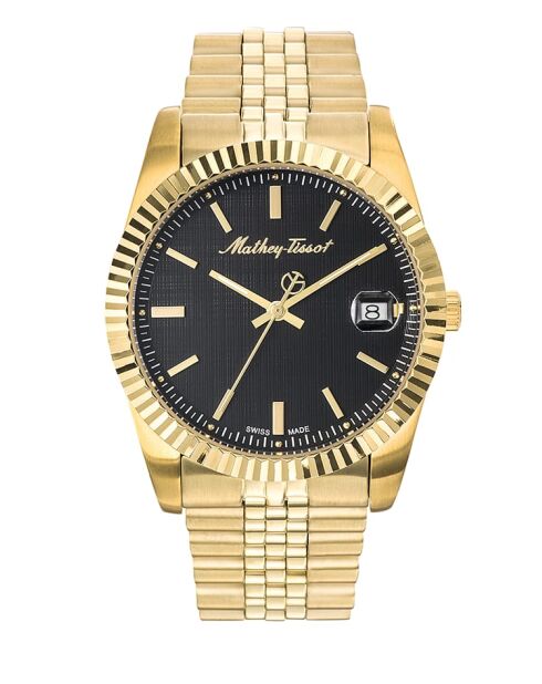 RONDA 515 H3 Quarzuhr für Herren, hergestellt in der Schweiz, aus goldfarbenem Stahl