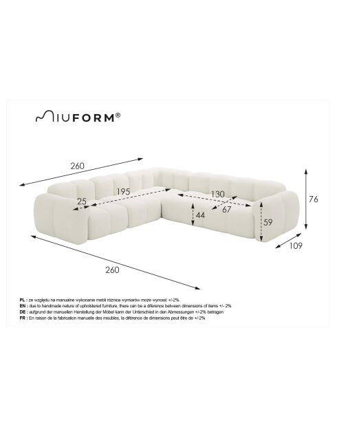 L-MAX Festes Ecksofa, symmetrisches Wolkengrau - 260x260x76 cm