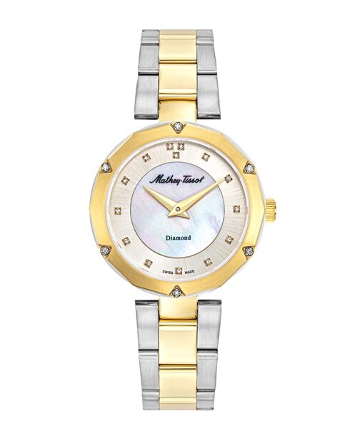 RONDA 762 Quarzuhr für Damen, hergestellt in der Schweiz, aus zweifarbigem Silber-/Goldstahl