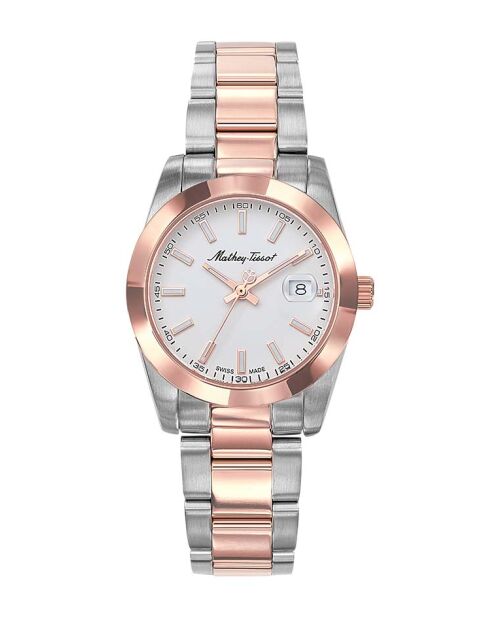 Montre Femme Quartz Swiss Made RONDA 585 H3 en Acier Bicolor argenté/doré rose