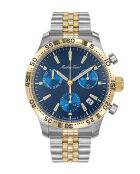 Montre Homme Chrono Swiss Made Ronda Z60 en Acier Bicolor argenté/doré