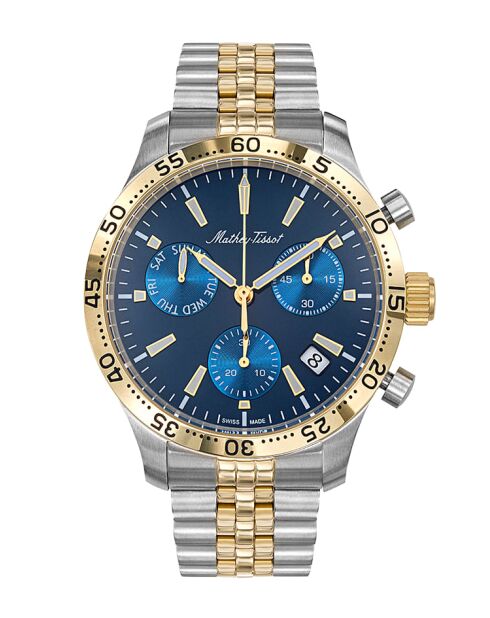 Orologio da uomo Chrono Swiss Made Ronda Z60 in acciaio bicolore argento/oro