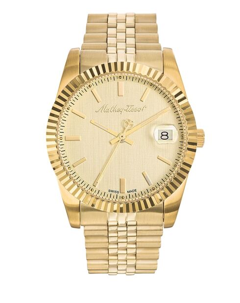 RONDA 515 H3 Quarzuhr für Herren, hergestellt in der Schweiz, aus goldfarbenem Stahl