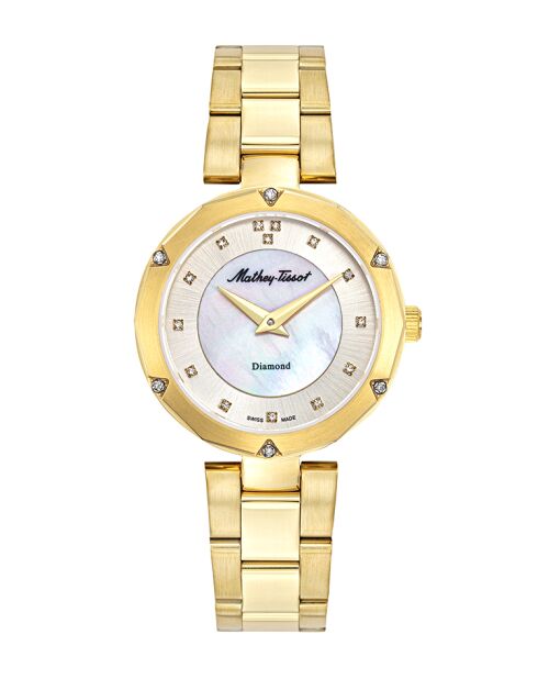 Montre Femme Quartz Swiss Made RONDA 762 en Acier dorée