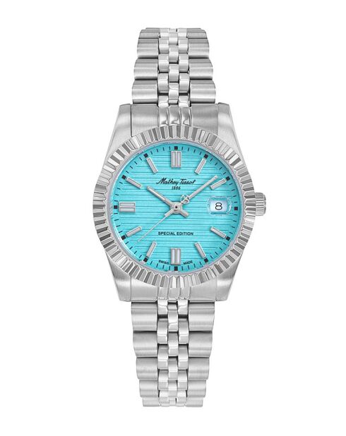 Ronda 585 H3 Quarzuhr, hergestellt in der Schweiz, für Damen aus silberfarbenem Stahl