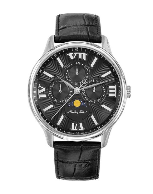 RONDA 706.3 Quarz-Herrenuhr aus schwarzem Leder, hergestellt in der Schweiz