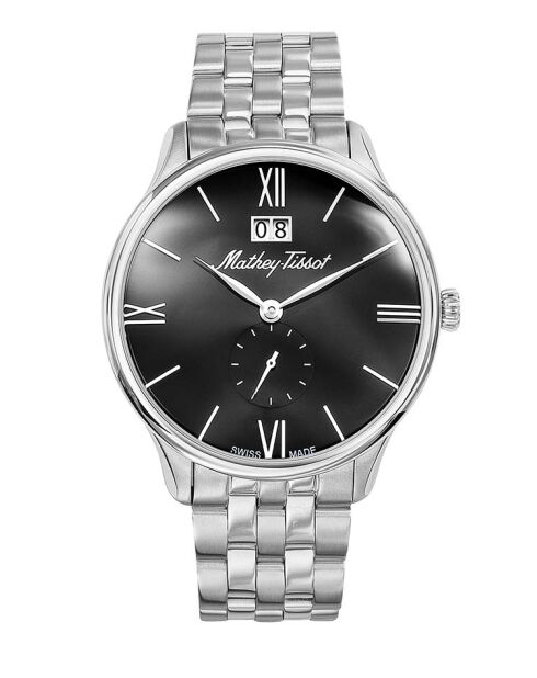 RONDA 6004B Quarzuhr für Herren, hergestellt in der Schweiz, aus silbernem Stahl