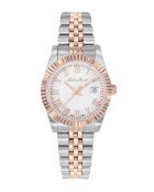 Quartz Swiss Made RONDA 585 H3 dameshorloge in tweekleurig zilver/roségoud staal