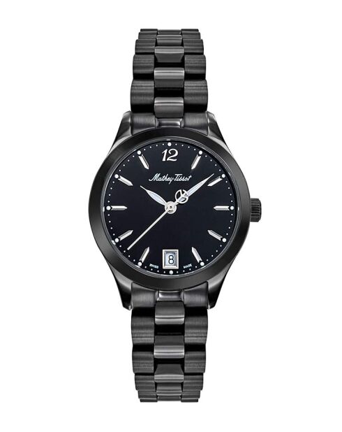 Reloj de cuarzo para mujer RONDA 505h6 fabricado en Suiza en acero negro