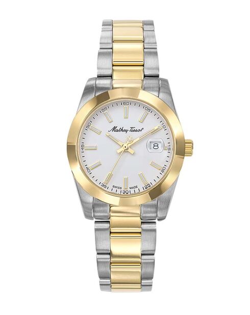 Ronda 585 H3 Quarzuhr für Damen, hergestellt in der Schweiz, zweifarbiger Silber-/Goldstahl