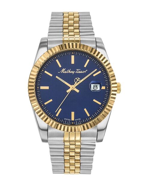 RONDA 515 H3 Quarzuhr für Herren, hergestellt in der Schweiz, aus zweifarbigem Silber-/Goldstahl