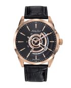 RONDA 515 Quarz-Herrenuhr aus schwarzem Leder, hergestellt in der Schweiz