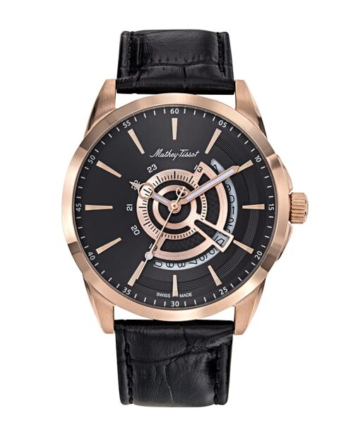 RONDA 515 Quarz-Herrenuhr aus schwarzem Leder, hergestellt in der Schweiz