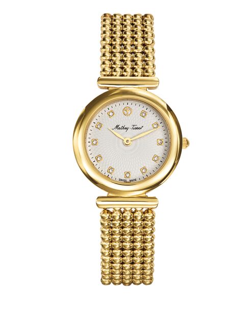 Montre Femme Quartz Swiss Made RONDA 1062 en Acier dorée