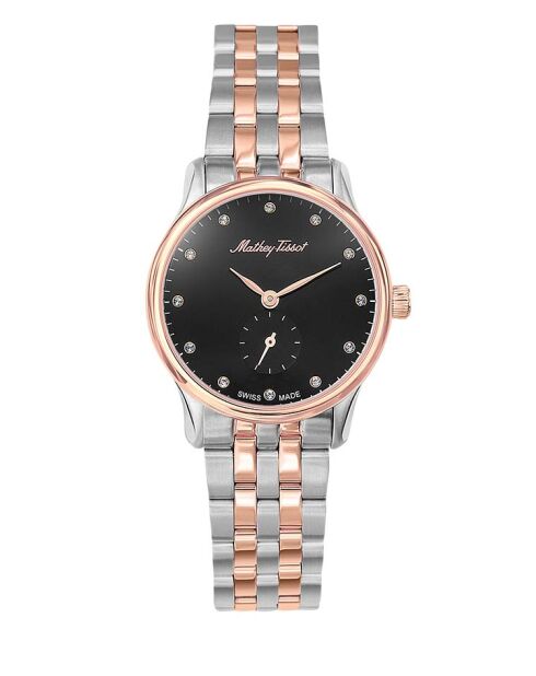 RONDA 1064 Quarzuhr für Damen, hergestellt in der Schweiz, aus zweifarbigem Silber-/Rotgoldstahl