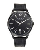 RONDA 515h6 Quarz-Herrenuhr aus schwarzem Leder, hergestellt in der Schweiz