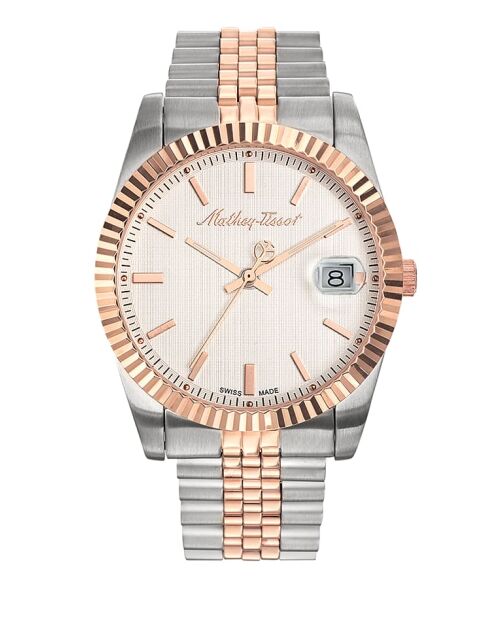Montre Homme Quartz Swiss Made RONDA 515 H3 en Acier Bicolor argenté/doré rose
