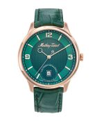 In der Schweiz hergestellte automatische Peseux P224H6 Herrenuhr aus grünem Leder