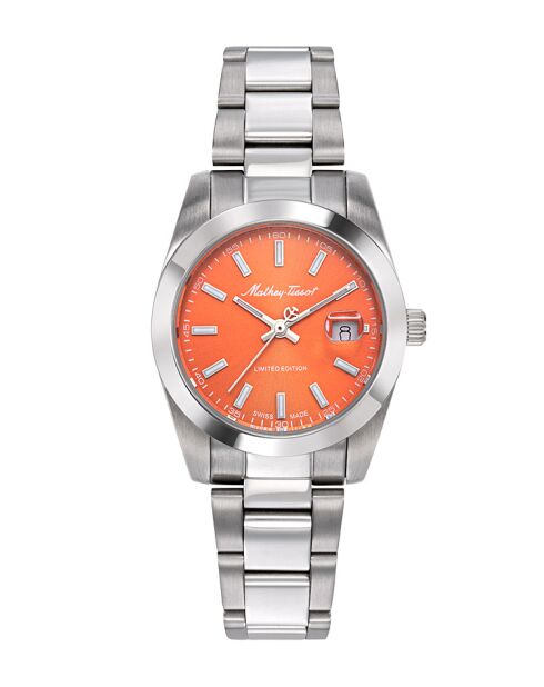 Ronda 585 H3 Quarzuhr, hergestellt in der Schweiz, für Damen aus silberfarbenem Stahl