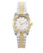 Ronda 585 H3 Quarzuhr für Damen, hergestellt in der Schweiz, zweifarbiger Silber-/Goldstahl