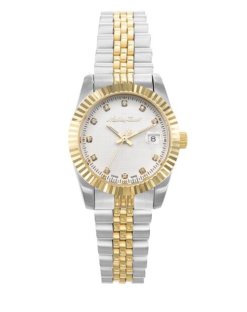 Ronda 585 H3 Quarzuhr für Damen, hergestellt in der Schweiz, zweifarbiger Silber-/Goldstahl